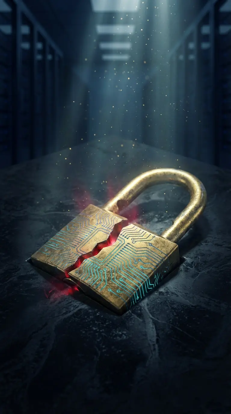 cinematic close up of a golden padlock embedded in 1773674488808